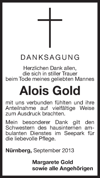 Traueranzeige von Alois Gold von Pegnitz-Zeitung